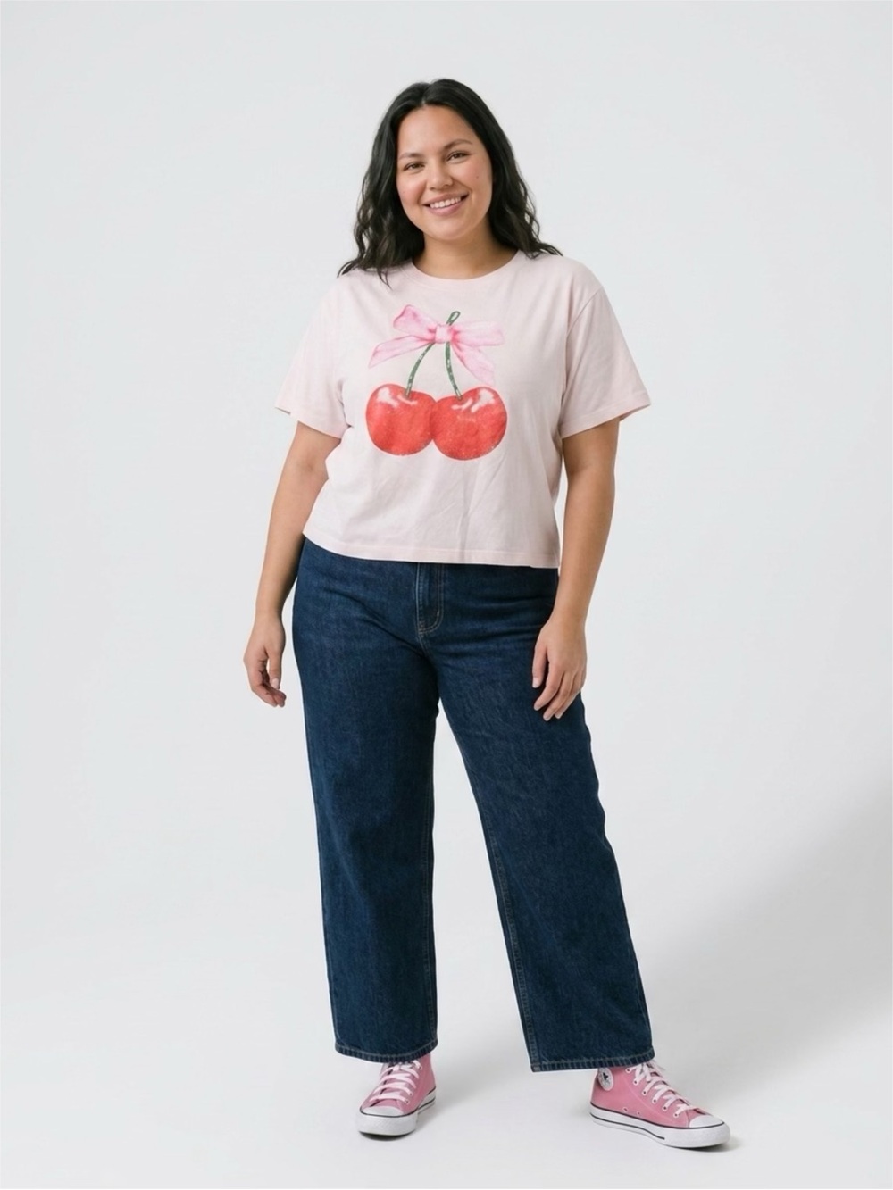 Rebel Sky Light Pink Cherry Graphic Crop Tee